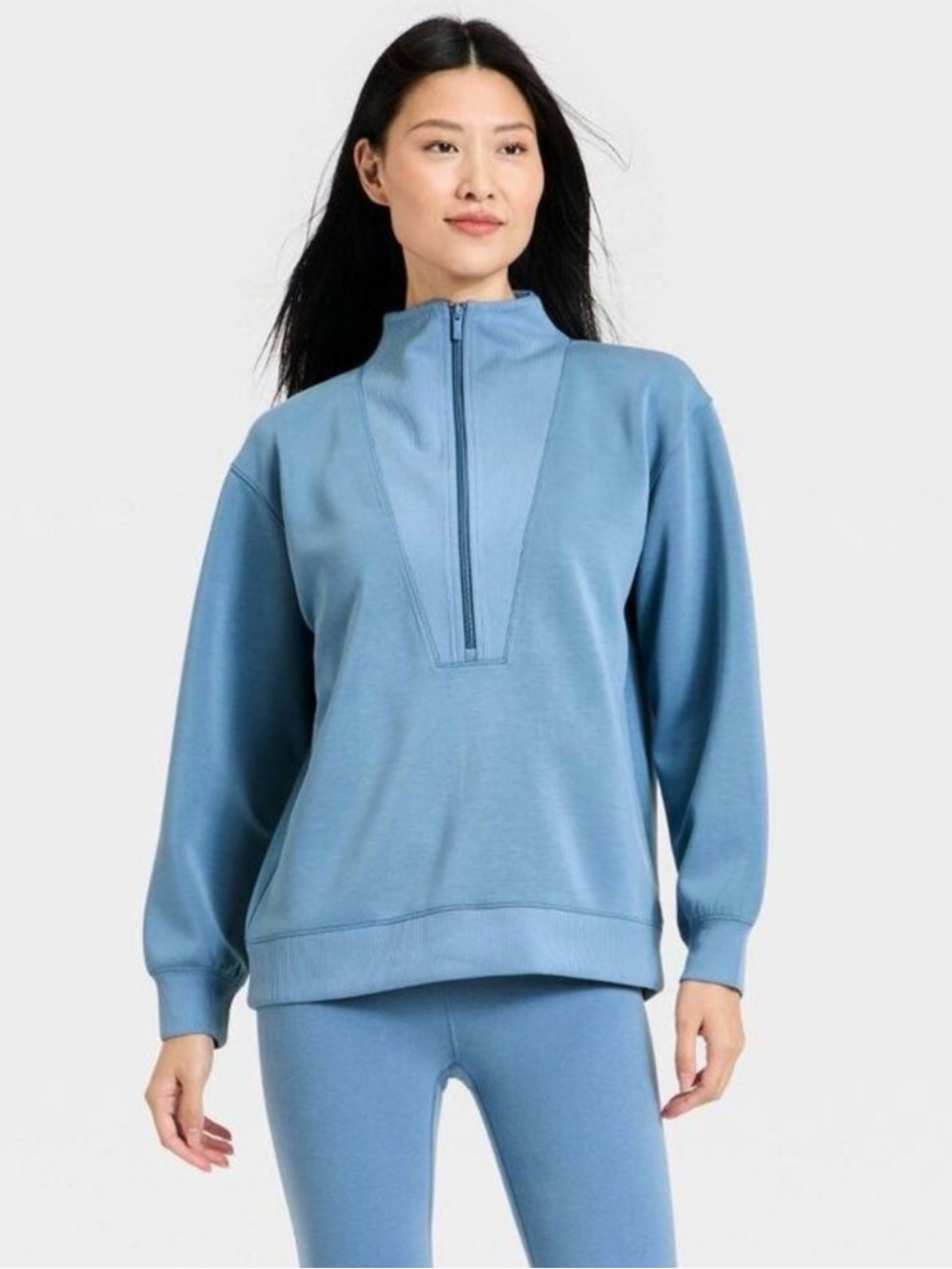 Women’s Airy Sleek Deep Zip Pullover Sweatshirt All in Motion Steel Blue